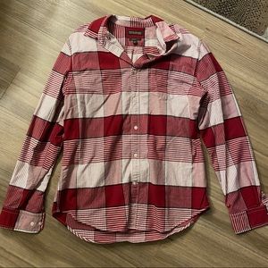 Banana Republic Stretch Oxford Red Plaid Large
